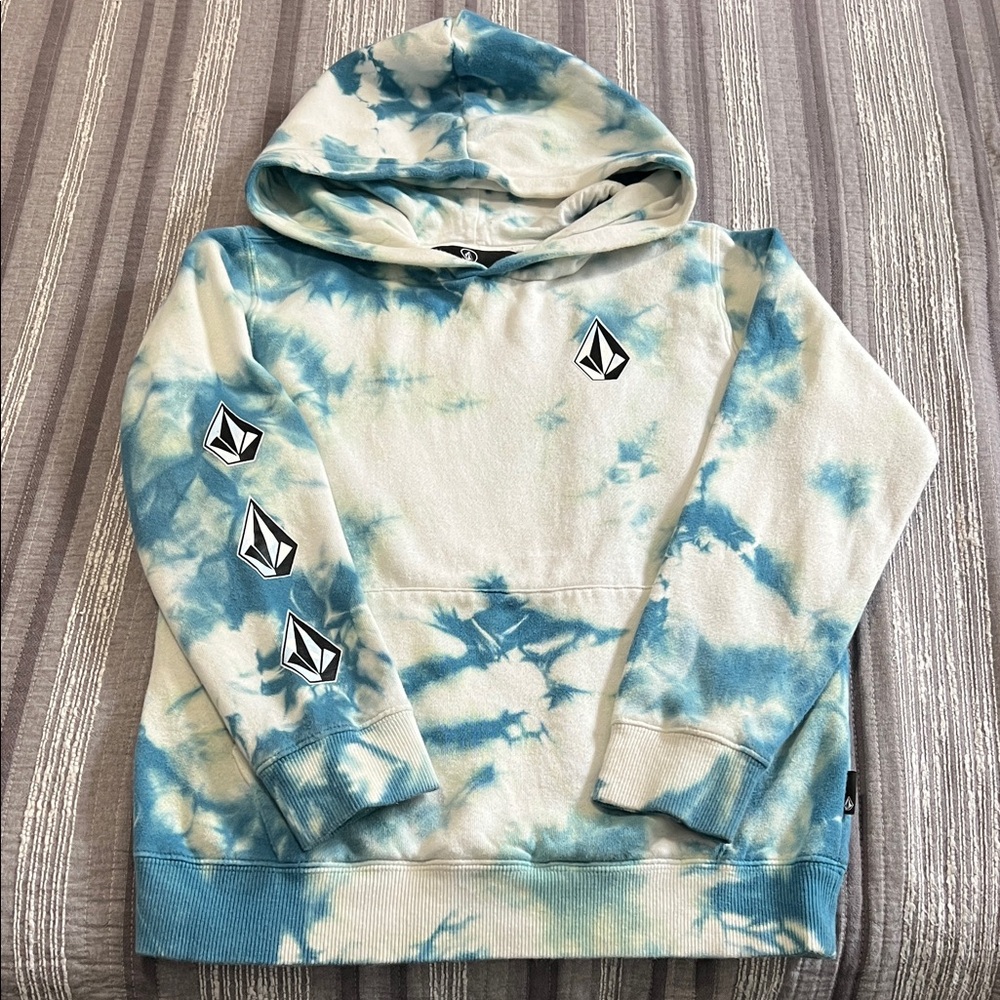 Volcom White and Blue Tie-Dye Boy's Hoodie